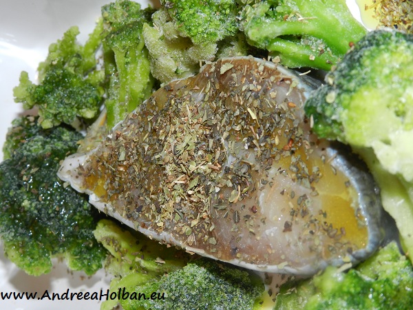 Salau aromat cu busuioc si oregano si broccoli - la cuptor (dupa 10 luni)