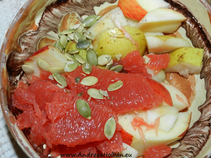 Piure de mar, para, banana, grapefruit rosu si seminte de dovleac (dupa 12 luni)
