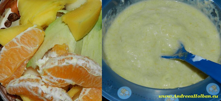 piure de portocala, mango, avocado, para si banana cu branza 9 luni