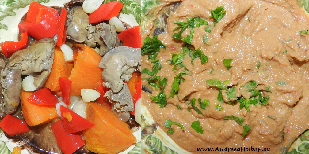 Pate de ficat cu usturoi, ardei capia si cartof dulce copt la cuptor (dupa 8 luni)