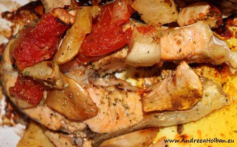 Somon la cuptor cu busuioc, gutuie, mar si grapefruit rosu (dupa 12 luni)