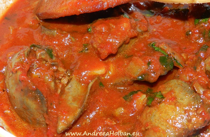 Ficatei acrisori in sos de rosii, rodii si para (dupa 8 luni)